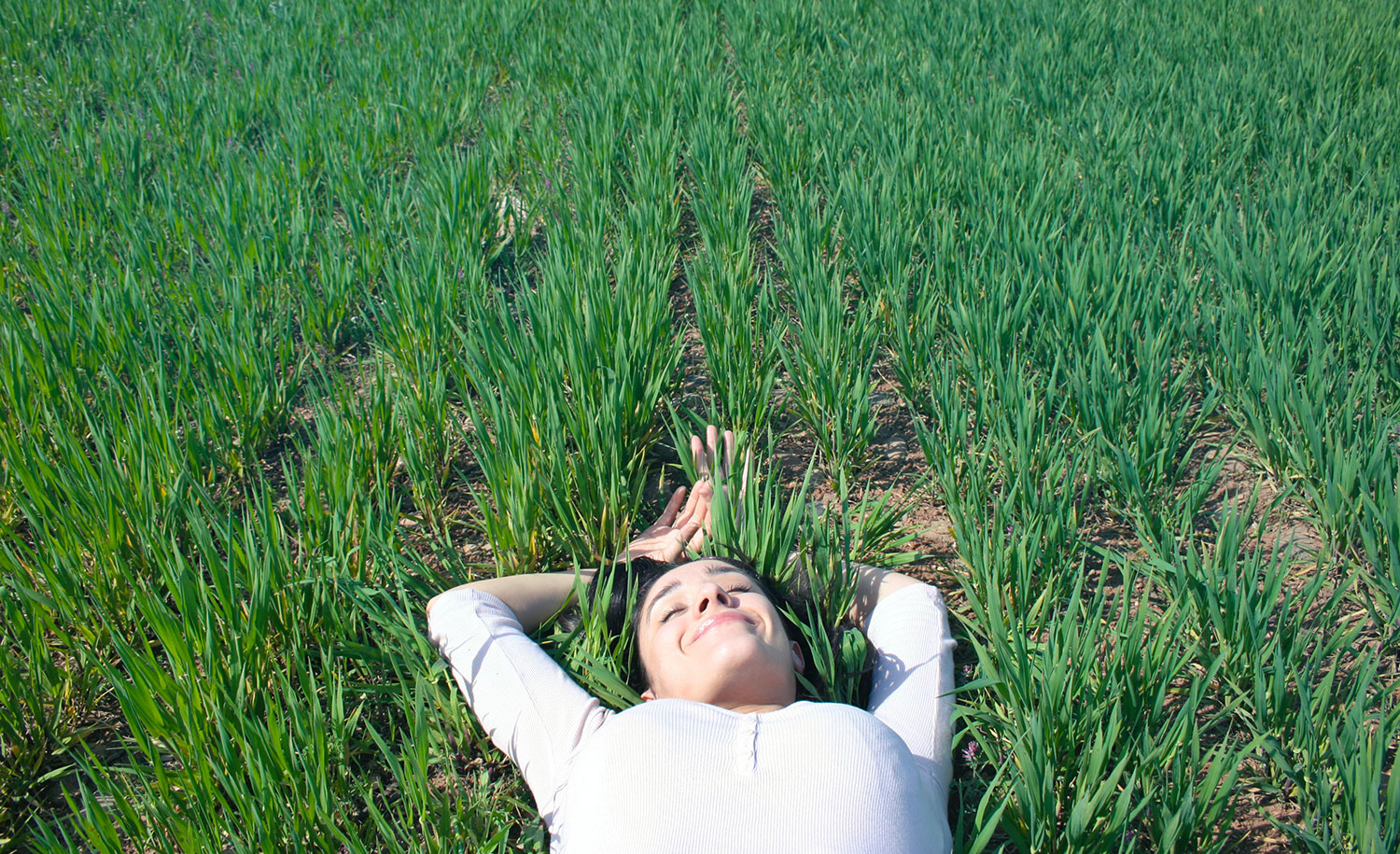 A highly sensitive person lies in the grass