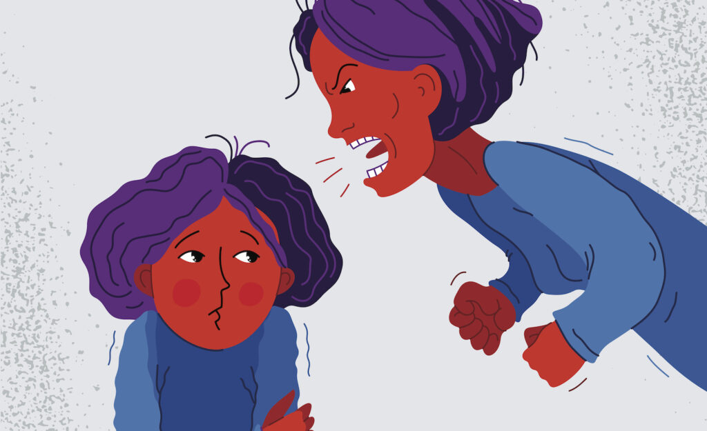 A toxic, abusive person yelling at a highly sensitive person.