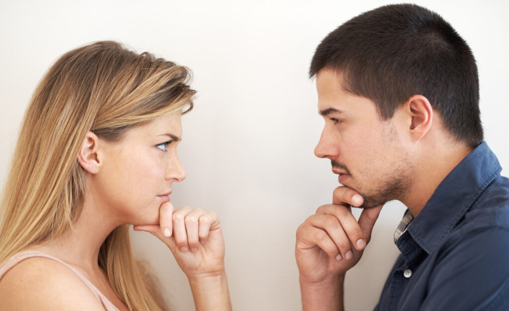 A couple realizing they are in a codependent relationship
