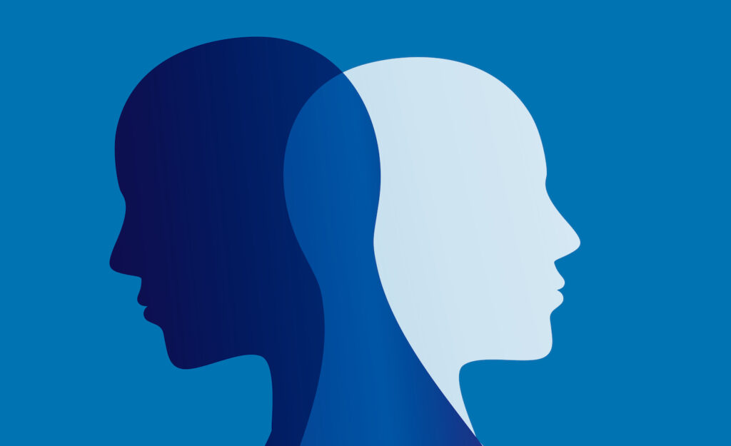 A highly sensitive person and non-sensitive person looking away from each other